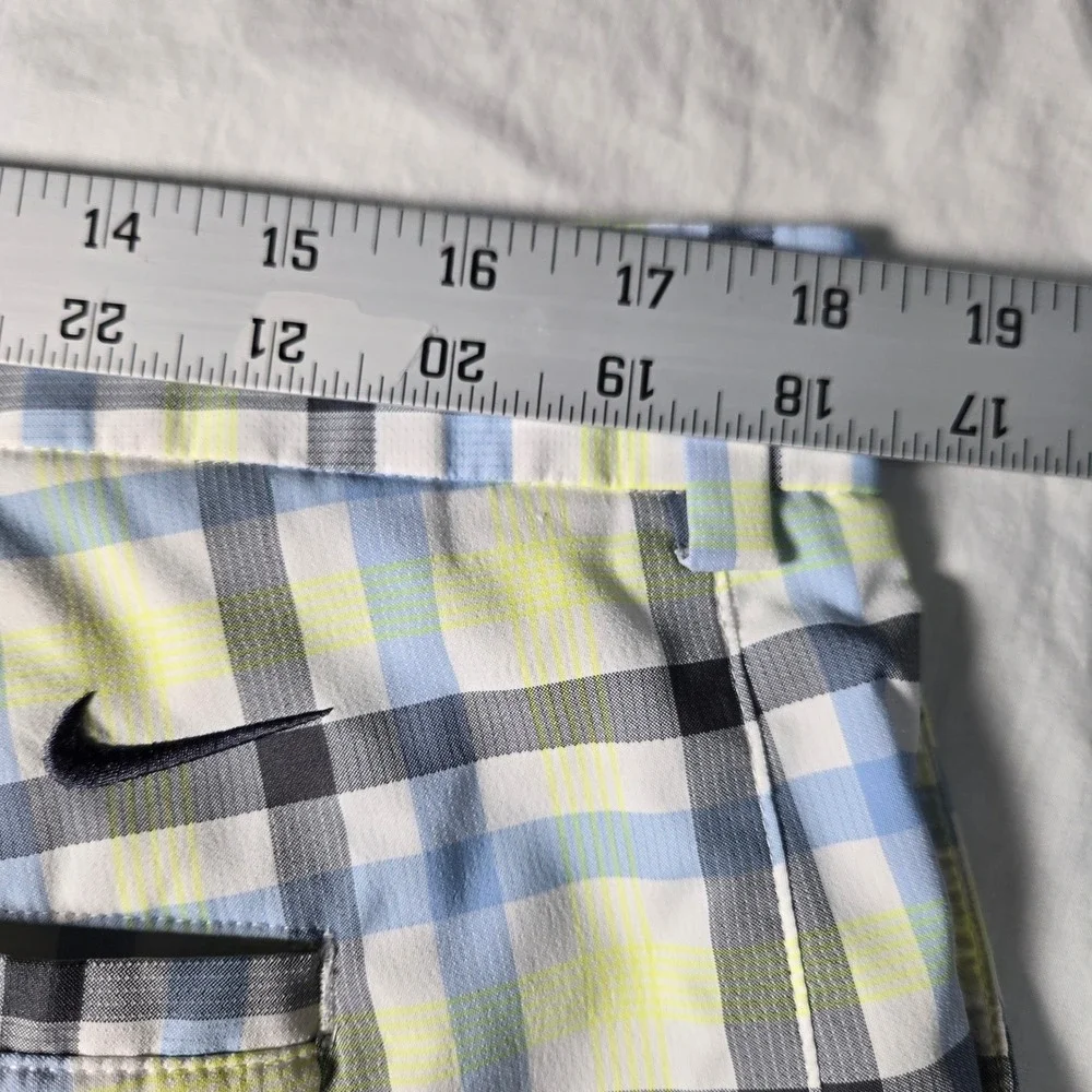 Nike Golf Dri-FIT‎ Plaid Shorts Mens 36 Blue Lime Green White Black Checkered